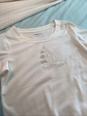 NWT Croft & Barrow White Tee with Sequin Sailboat Size L